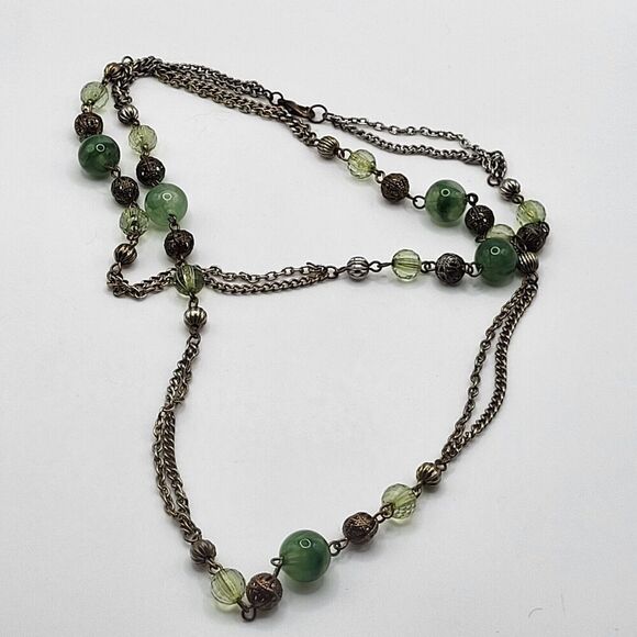 90s Long Strand Green Natural Bohemian Beaded Chain Necklace 35in - Picture 5 of 5